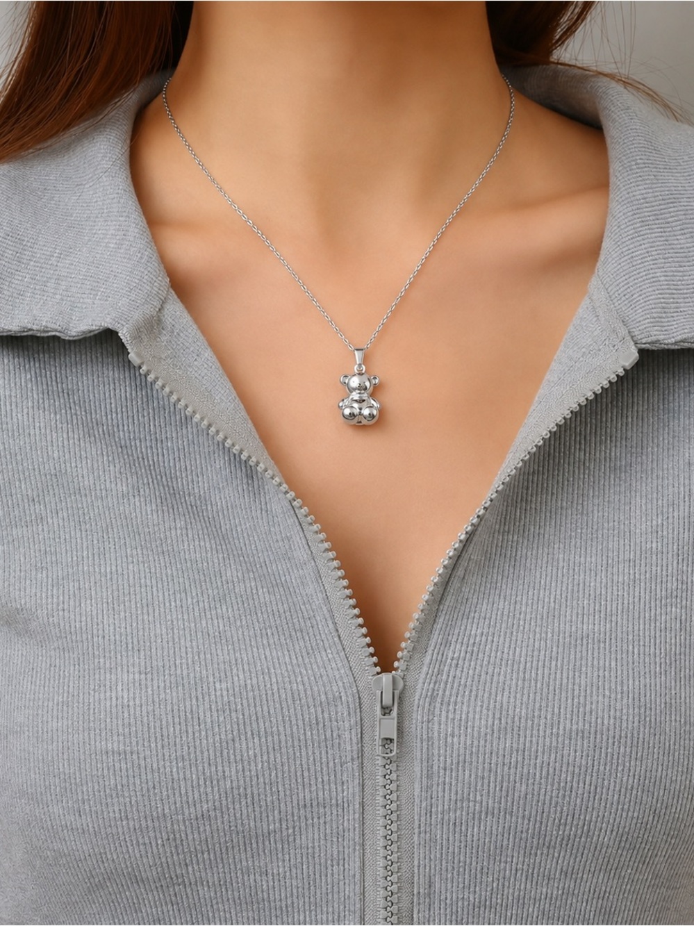 Teddy Bear Pendant Necklace - Silver 316L